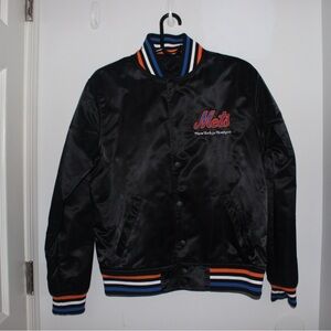 New Era Black Varsity Jacket with Orange and Blue Accents